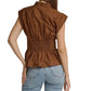 Ws Solid Sleeveless V-neck Shirt w/Self Tie Waist Brown