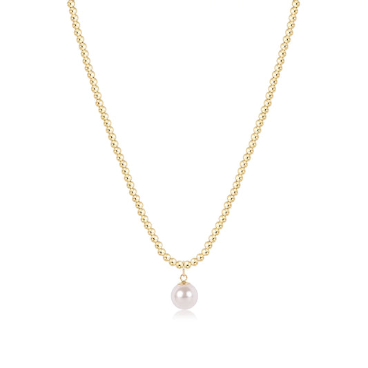 17" Beaded Choker 3mm Classic Gold Classic Pearl 10mm Charm