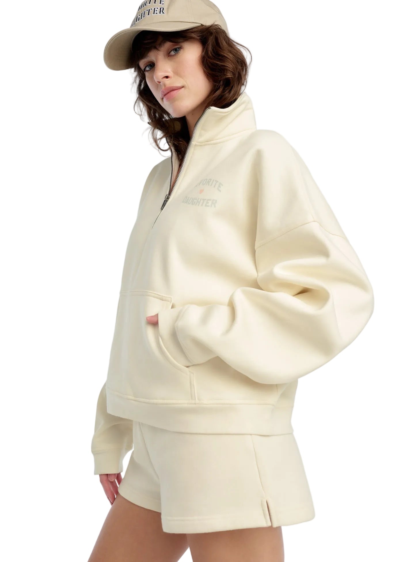 Ws The FD Heart Half Zip Sweatshirt Gardenia Lt Sage