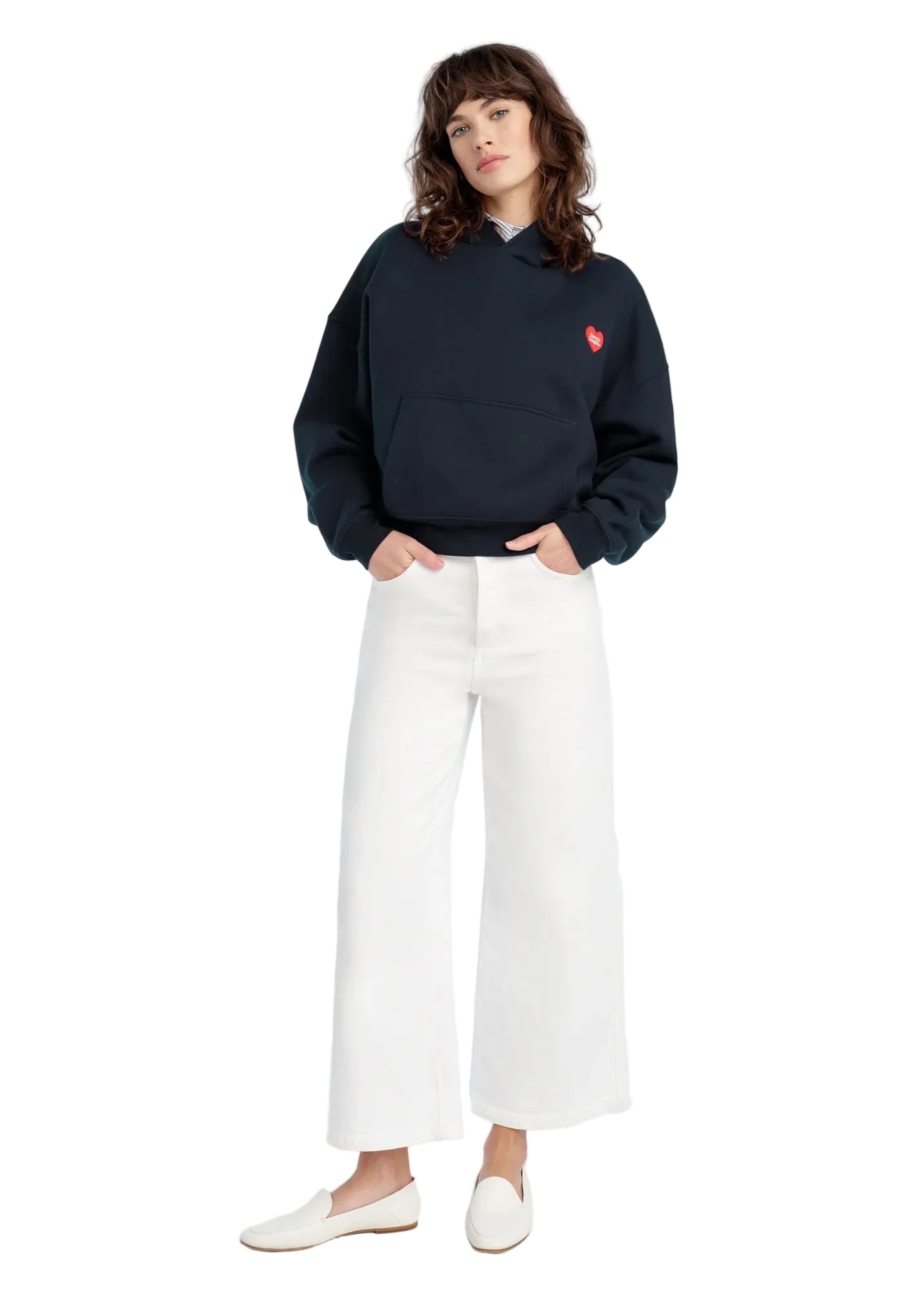 Ws FD Heart Embroidered Hoodie Navy