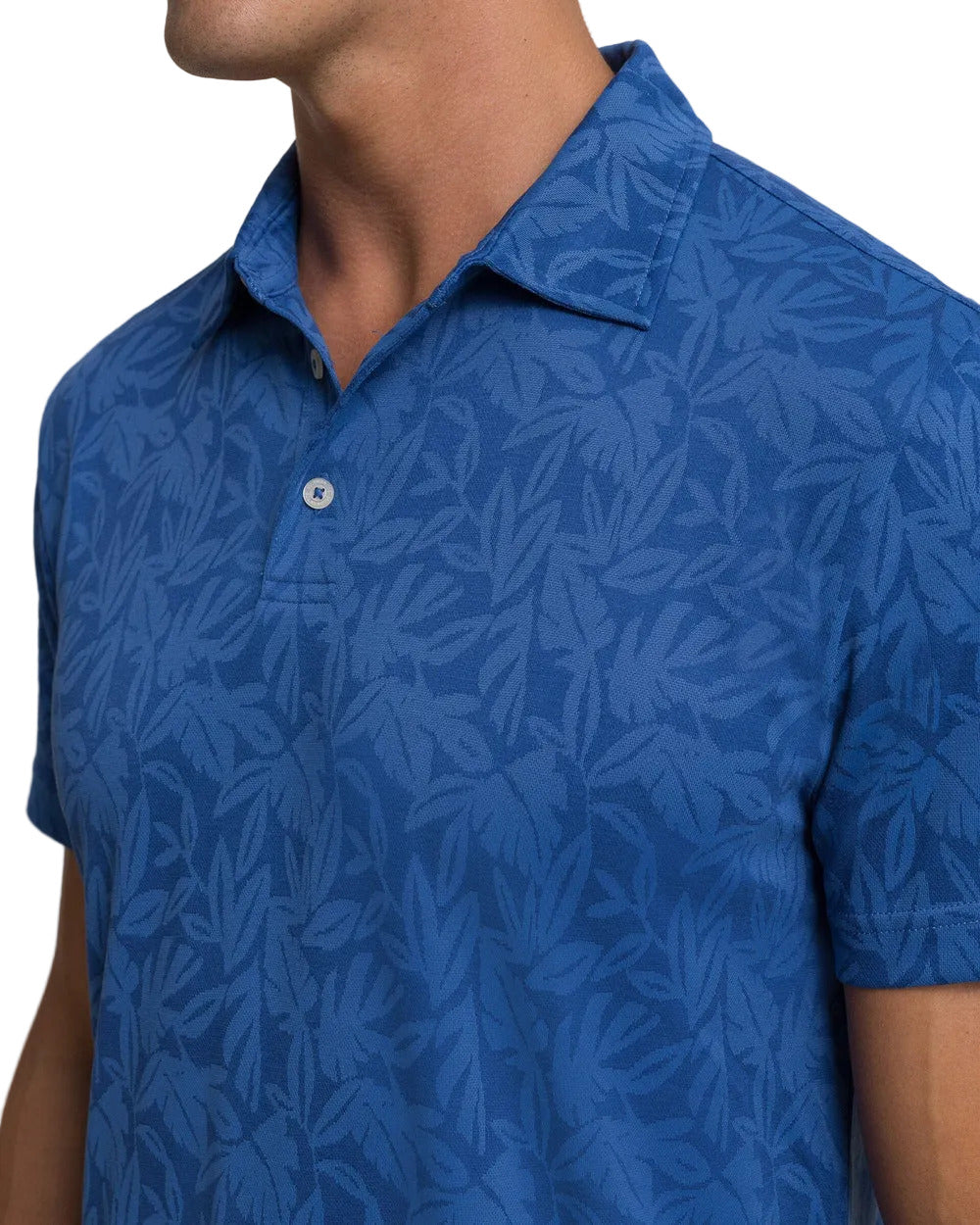 Island Fronds Jaquard Polo Nautical Blue