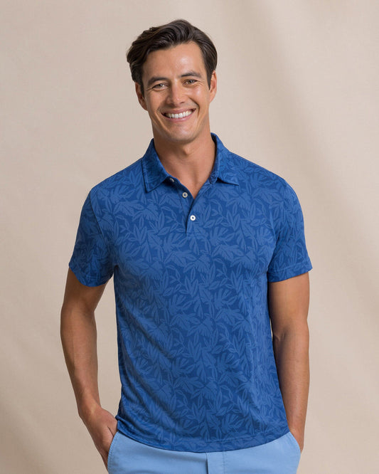Island Fronds Jaquard Polo Nautical Blue