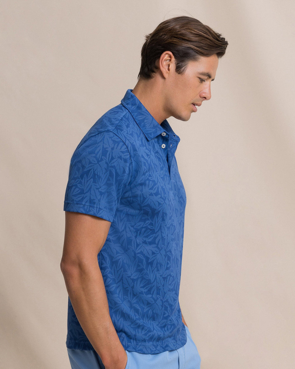 Island Fronds Jaquard Polo Nautical Blue
