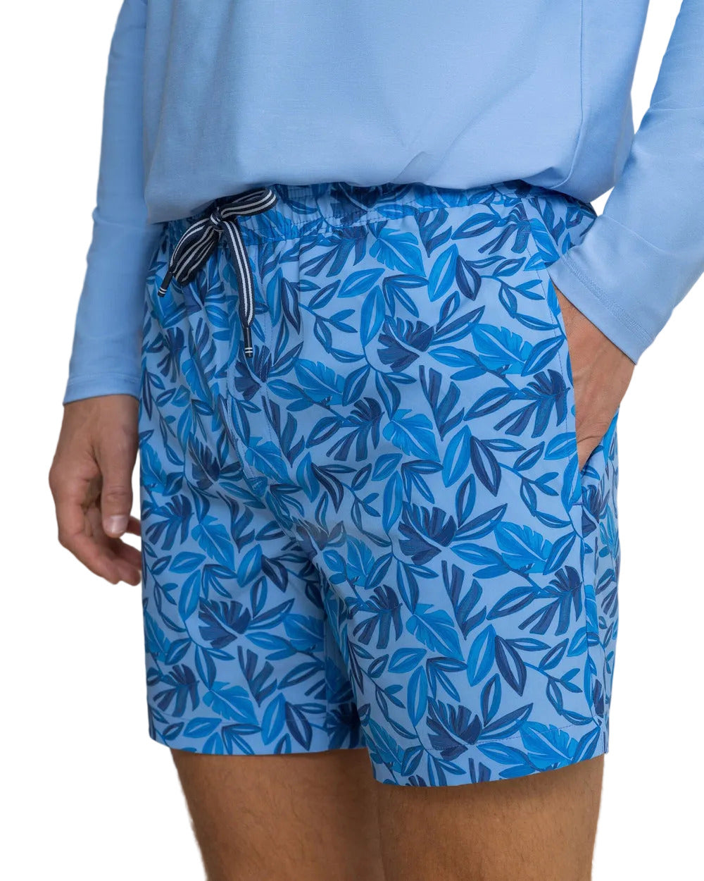 6" Island Fronds Swim Trunk Blue Stream