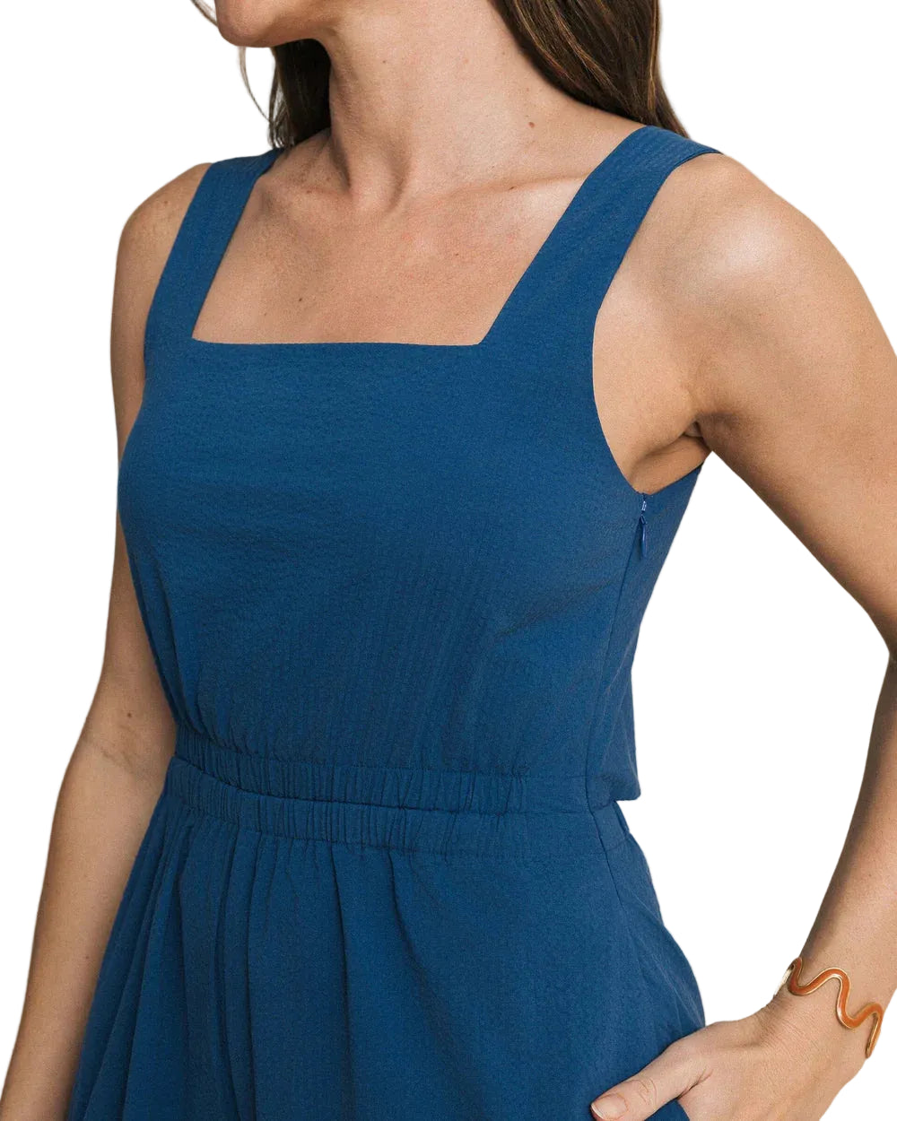 Jill Seersucker Jumpsuit in Nautical Blue