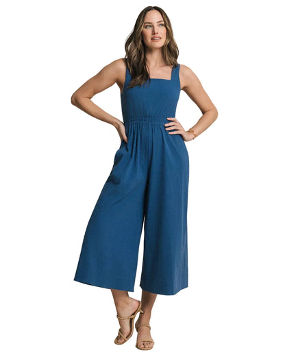 Jill Seersucker Jumpsuit in Nautical Blue