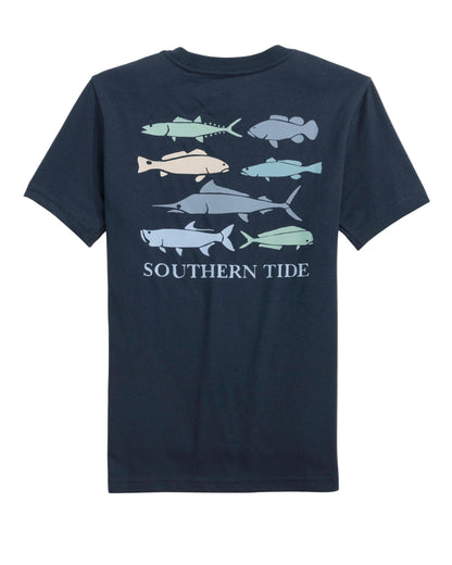 Youth Fish Stamp SS T-Shirt Dress Blue