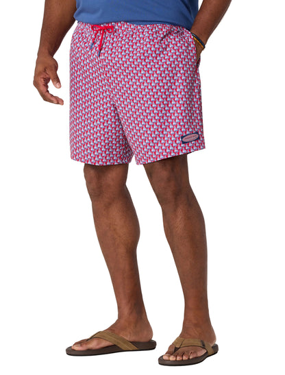 7" Printed Chappy Swim Trunks Sailing Lighthouse Red