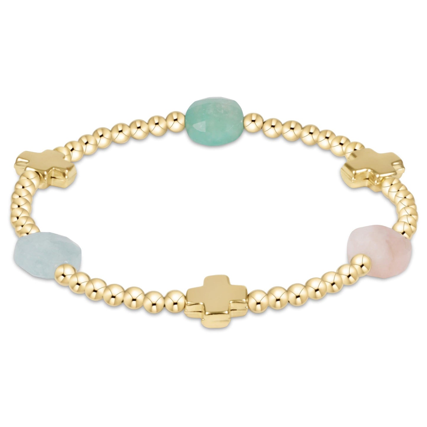 SS25 Gemstone Signature Cross Admire Gold Pattern 3mm Bead Bracelet
