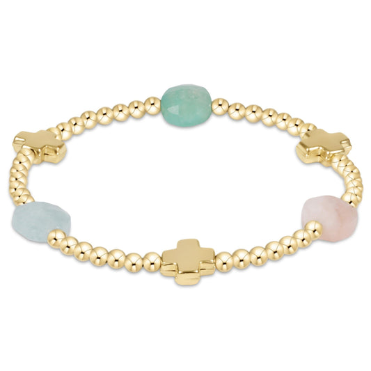 SS25 Gemstone Signature Cross Admire Gold Pattern 3mm Bead Bracelet