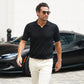 Ravello Summer Weight Linen Blend Polo Black