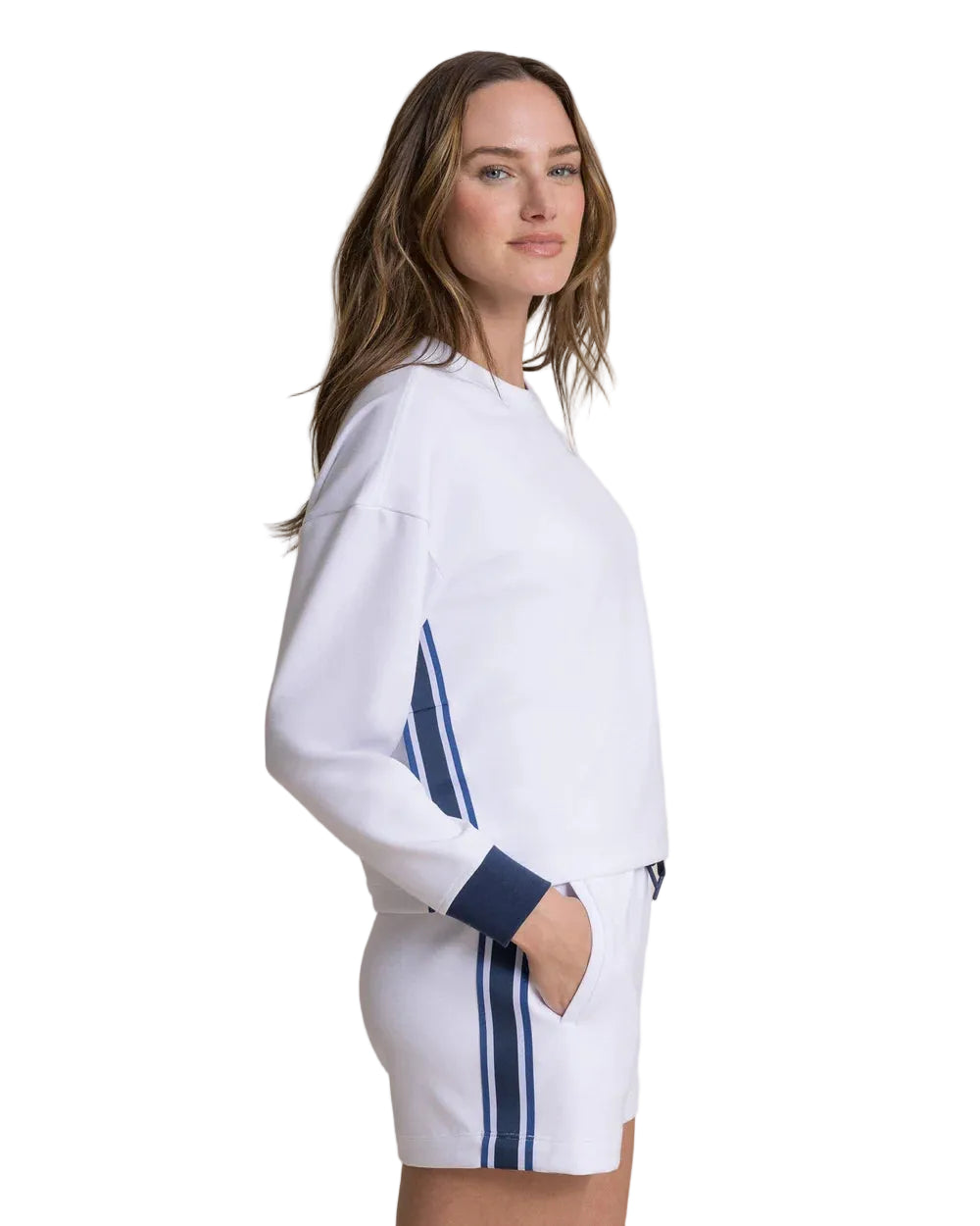 Ws Sabina Side Stripe Sweatshirt Classic White