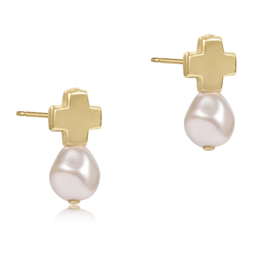 Signature Cross Gold Stud Earring Pearl