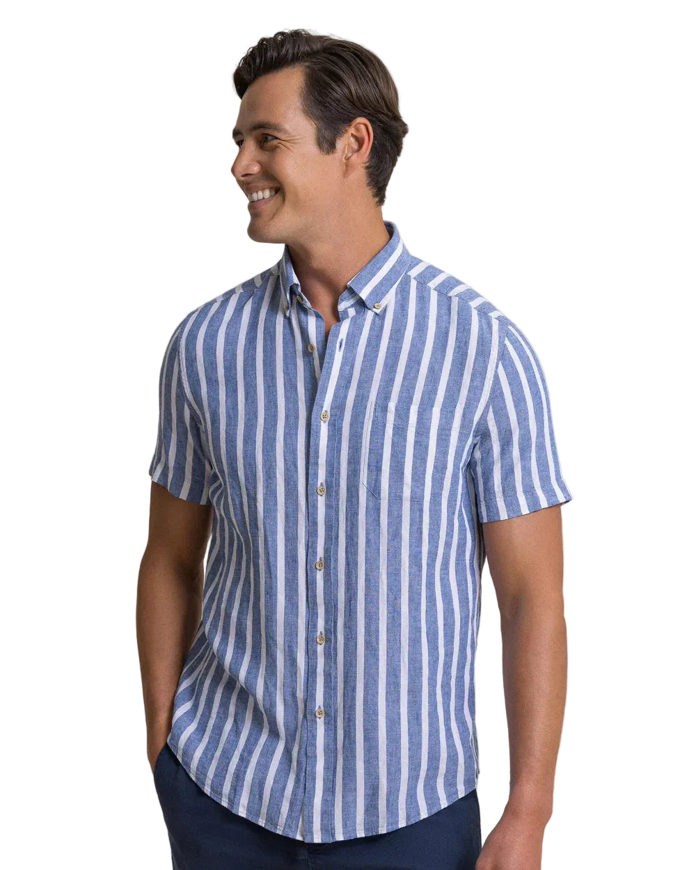 Seamark Stripe Linen/Rayon SS Shirt