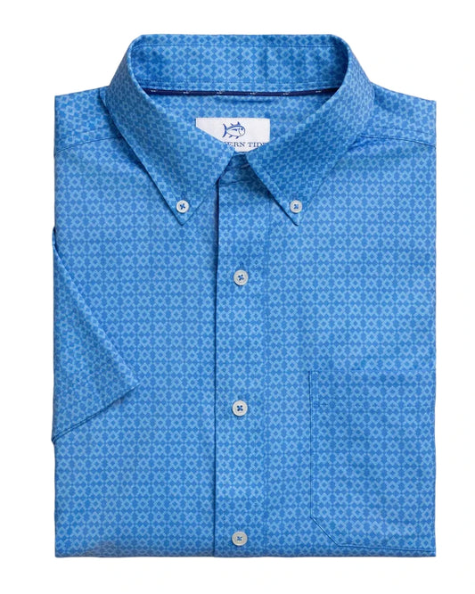 Seaside Geo CB SS Shirt Blue Stream