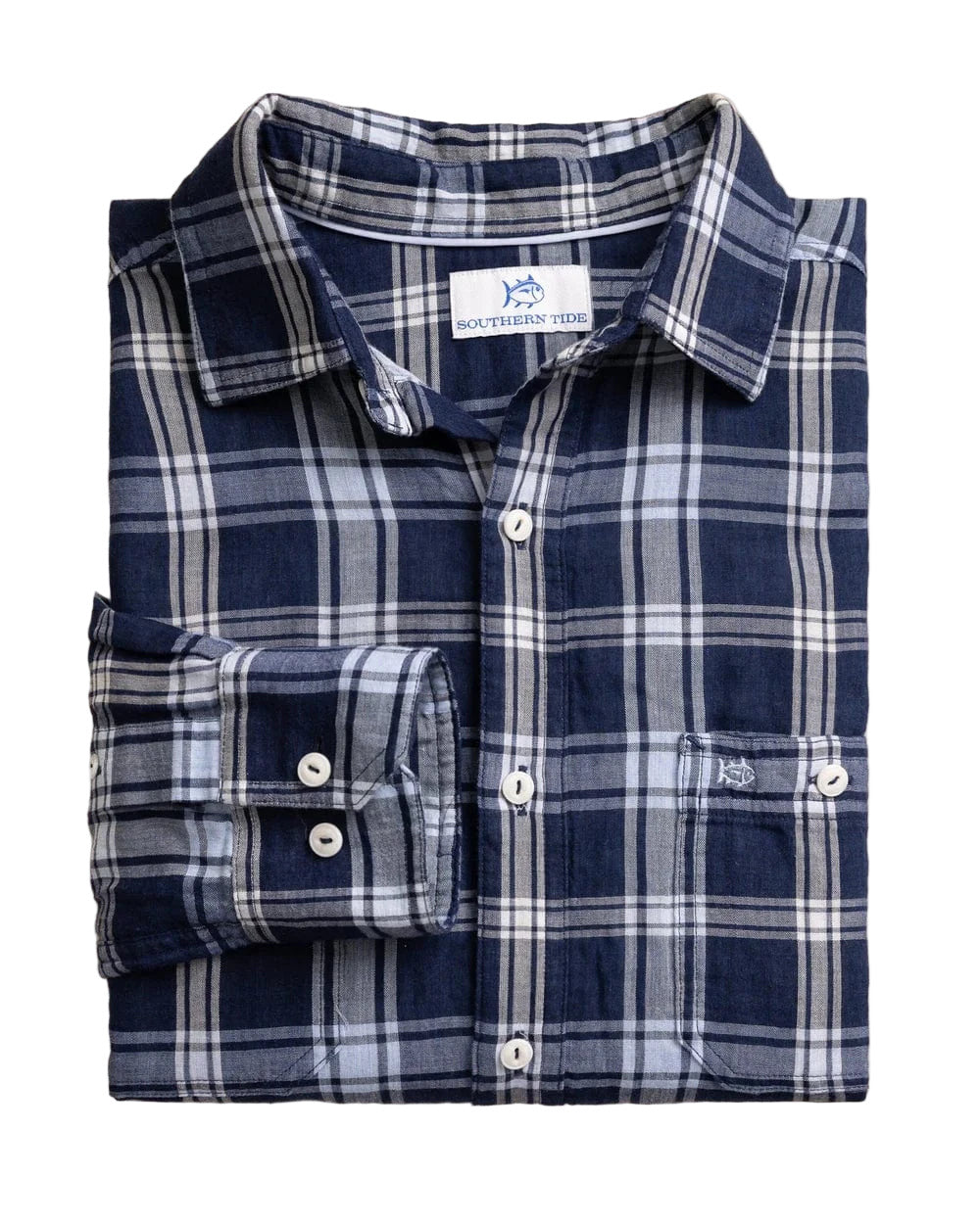 Somerset Plaid Double Cloth LS Shirt Dress Blue