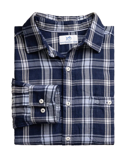 Somerset Plaid Double Cloth LS Shirt Dress Blue