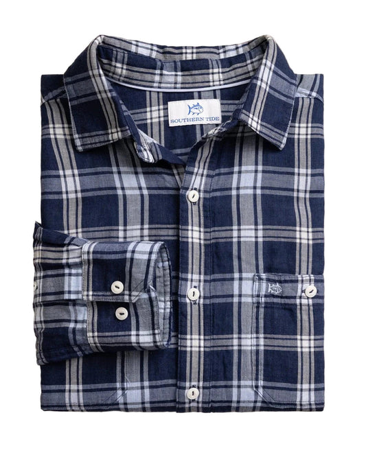 Somerset Plaid Double Cloth LS Shirt Dress Blue