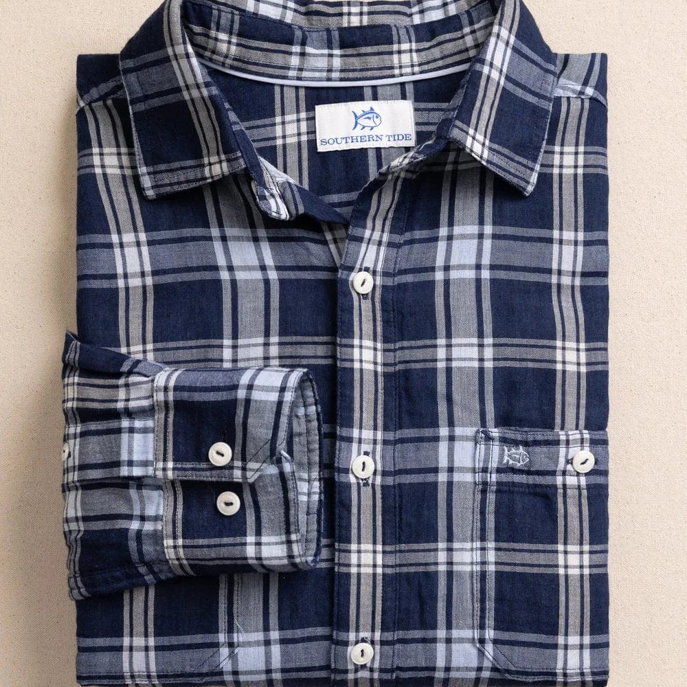 Somerset Plaid Double Cloth LS Shirt Dress Blue