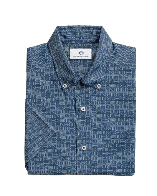 Coastal Breeze Nautical Flags SS Shirt Blue