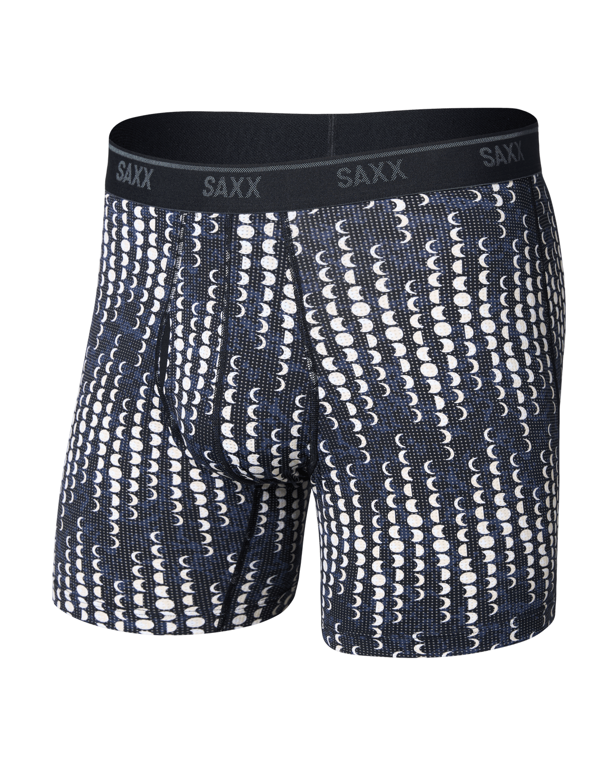 SAXX Quest boxer briefs navy blue moon phases print black waistband