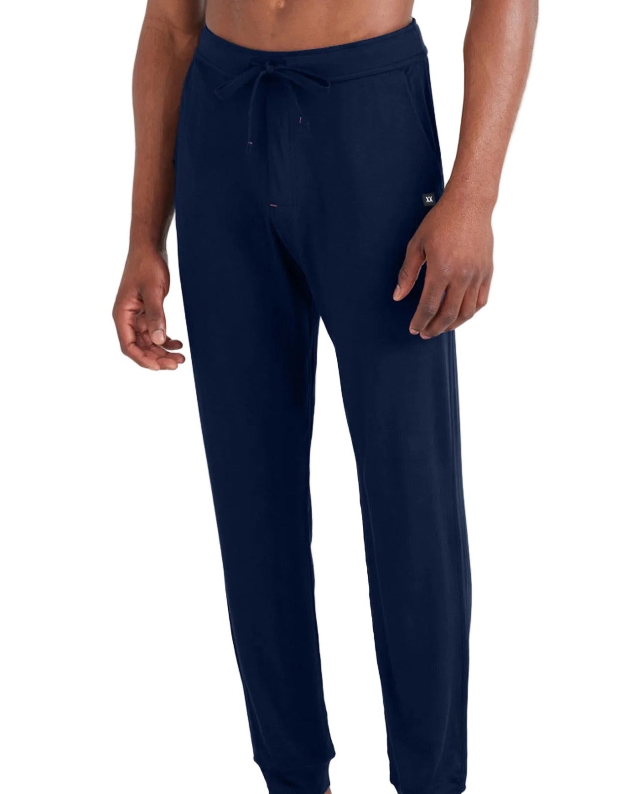 Navy blue modal jogger lounge pants with drawstring waist and ribbed cuffs
