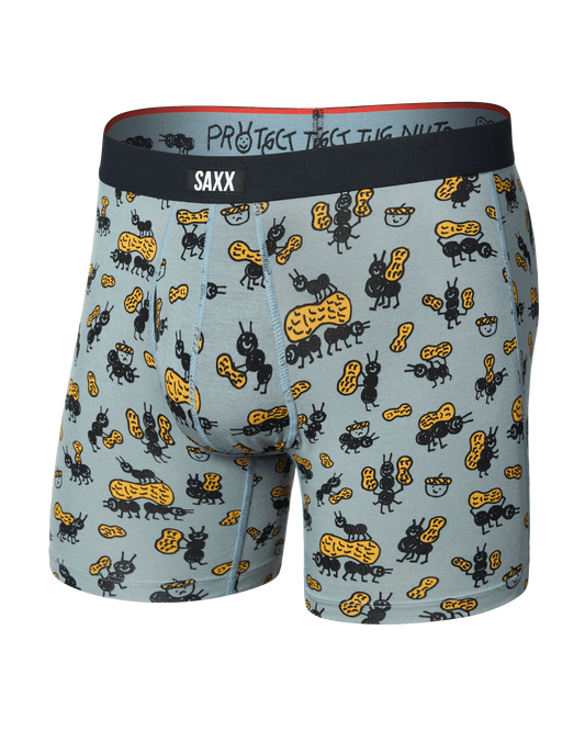 SAXX Vibe Xtra boxer briefs in blue with ant and peanut allover print