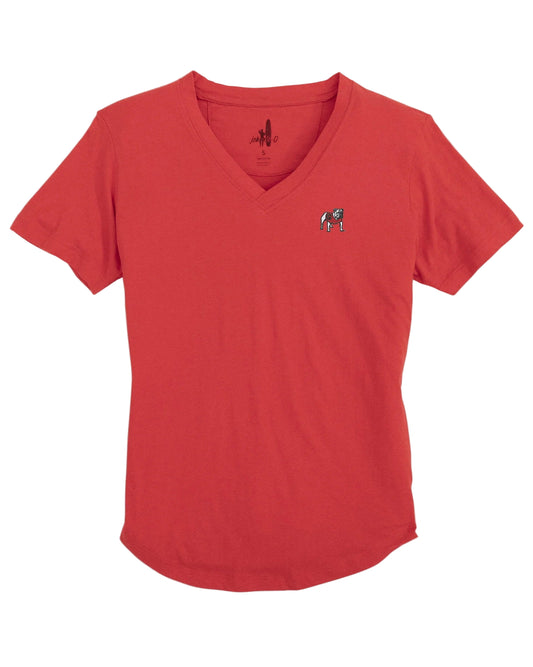 Womens University of Georgia Bulldog Merediths V-Neck Short Sleeve T-Shirt Red