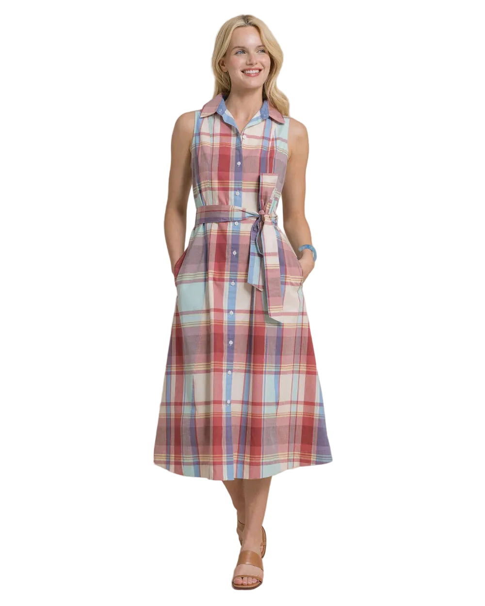 Whitley Madras Midi Dress White Sand