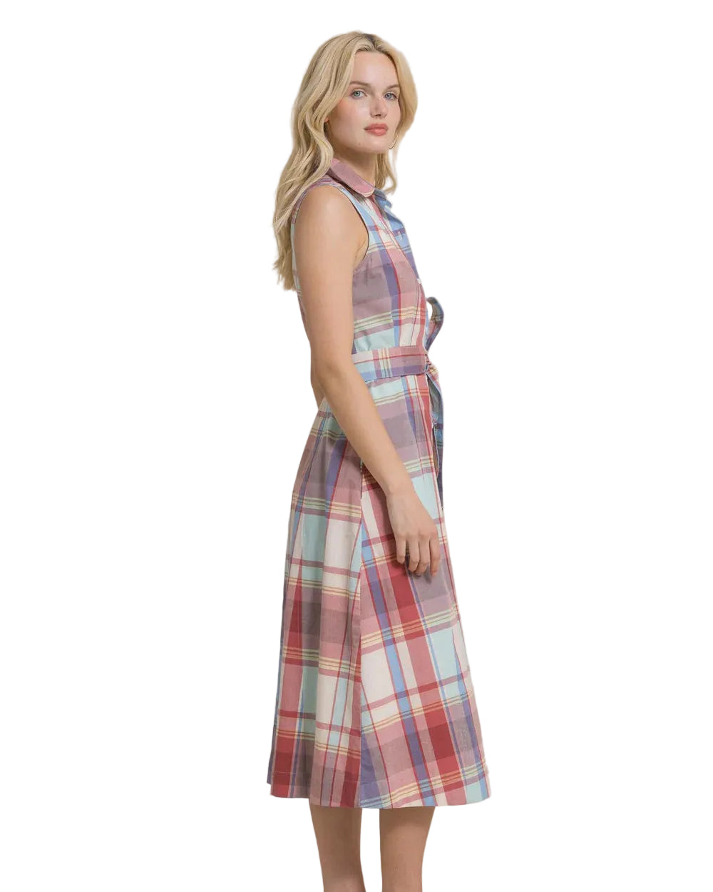 Whitley Madras Midi Dress White Sand
