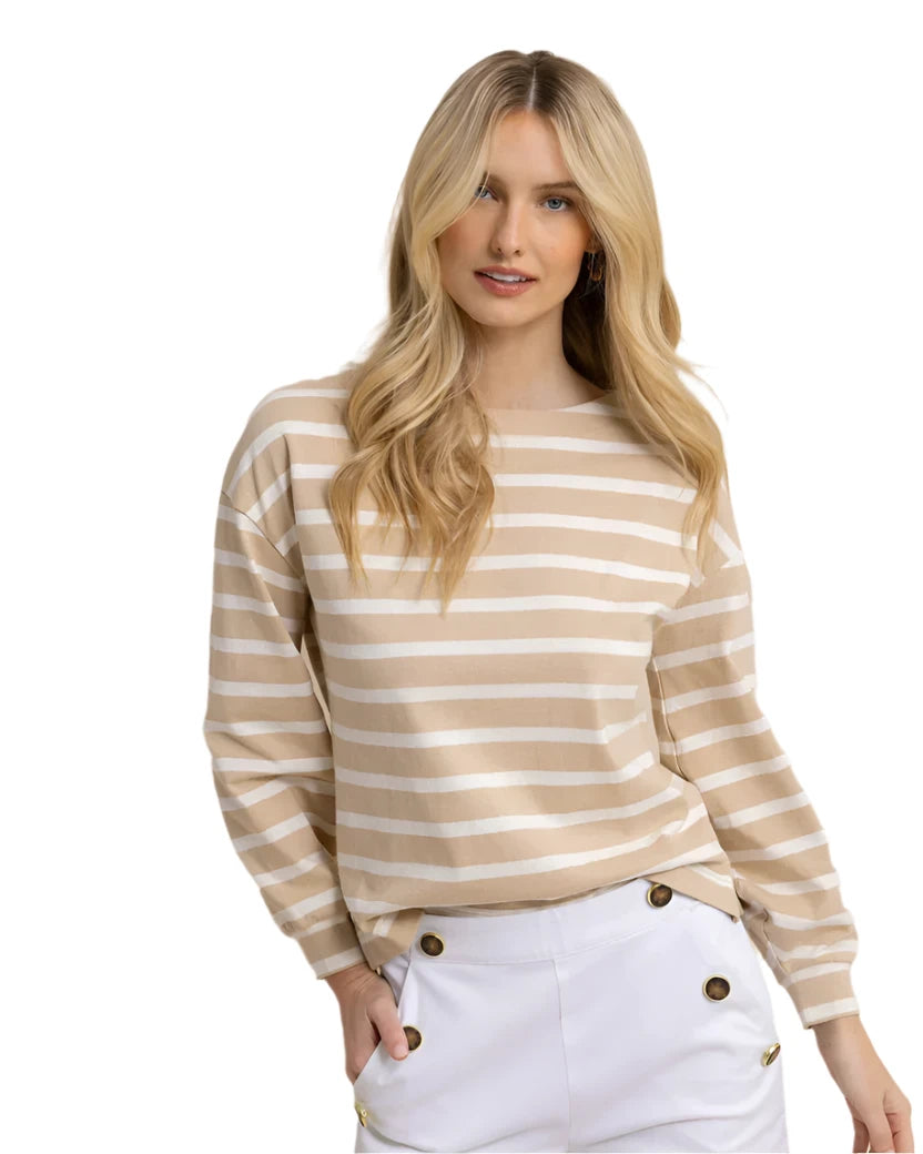 Ws Zayla Striped Top Irish Cream - Beau Outfitters