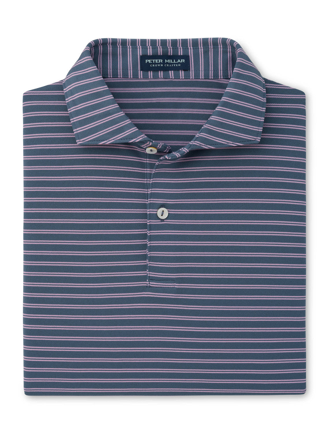 Peter Millar Crown Crafted striped polo shirt in navy and pink horizontal stripes