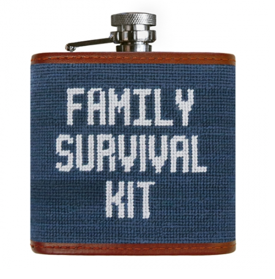 Family Survival Kit (Slate) Needlepoint Flask