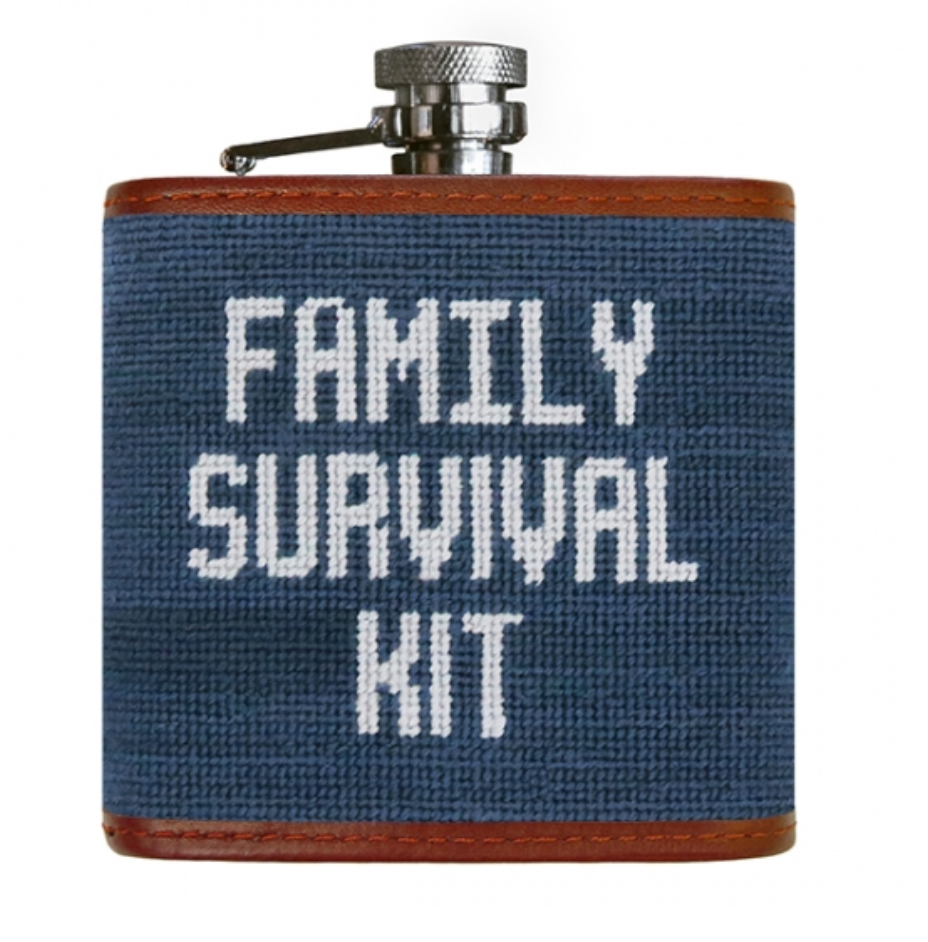 Family Survival Kit (Slate) Needlepoint Flask - Beau Outfitters