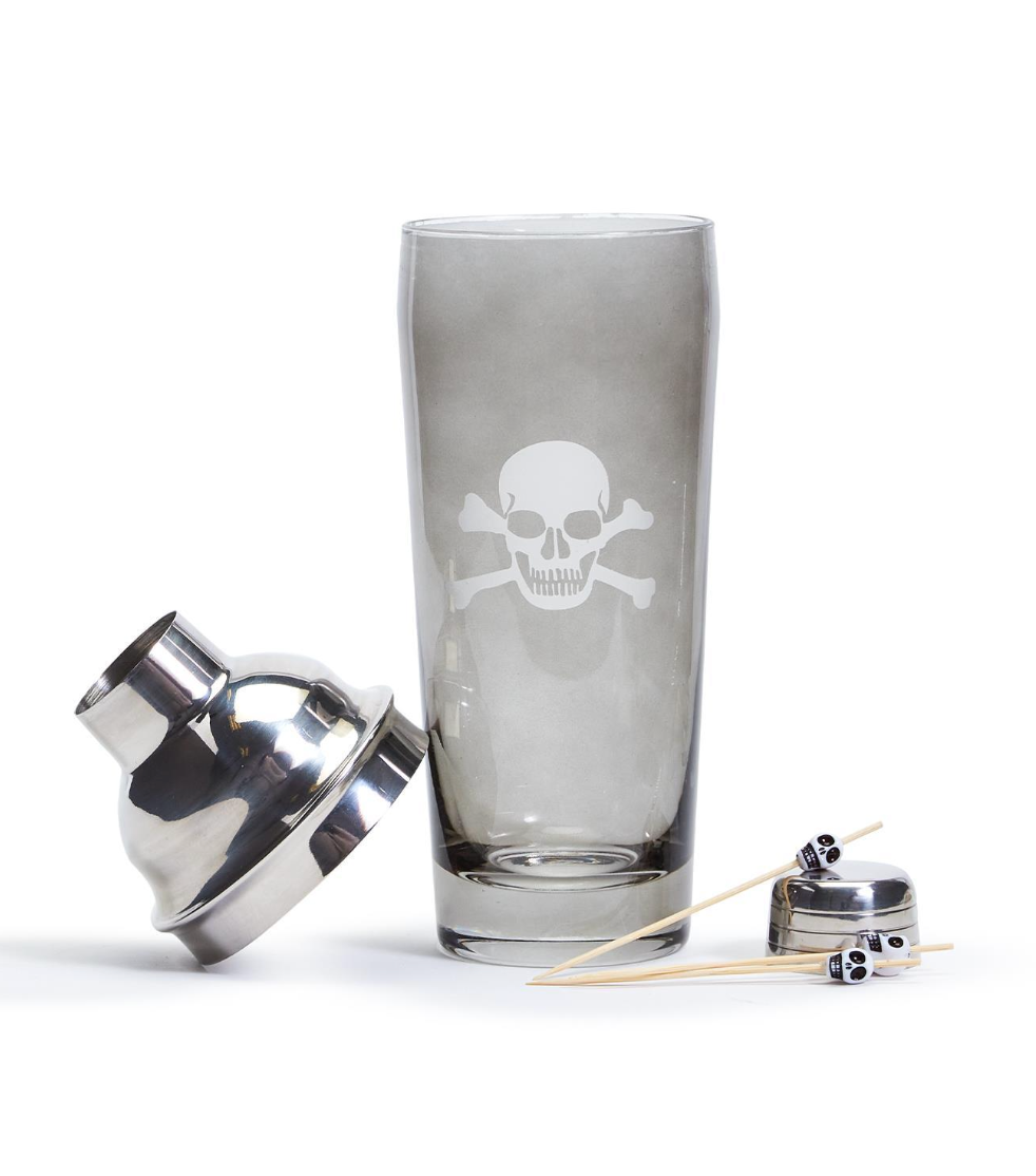 Skull & Bones Smoke Glass Cocktail Shaker w/ Skull Picks - Beau Outfitters