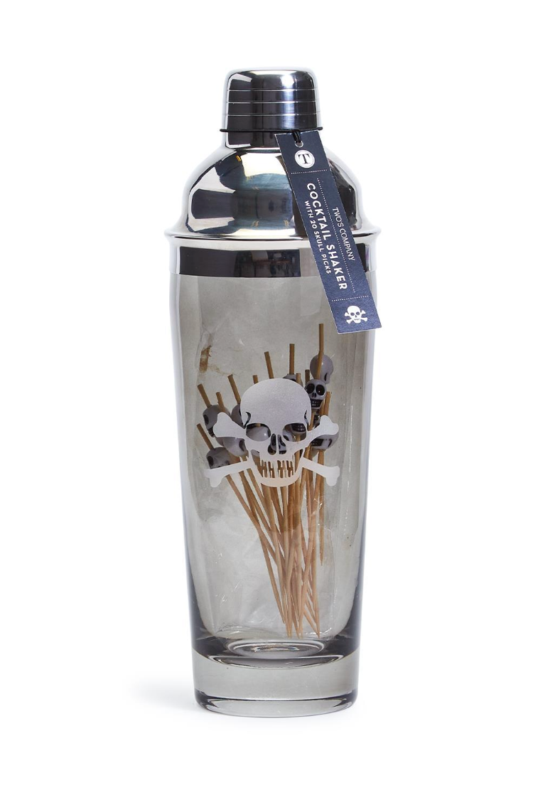 Skull & Bones Smoke Glass Cocktail Shaker w/ Skull Picks