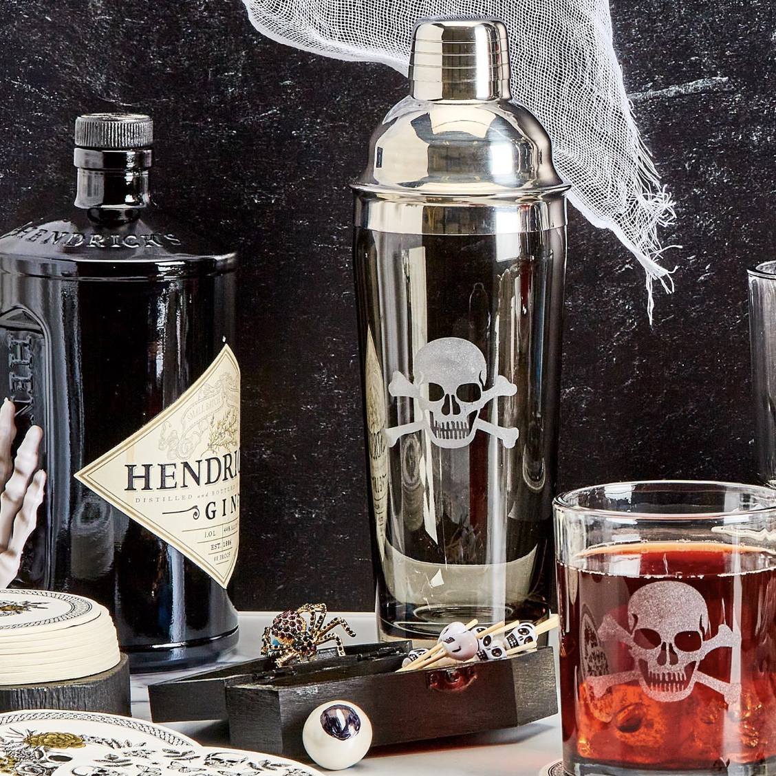 Skull & Bones Smoke Glass Cocktail Shaker w/ Skull Picks