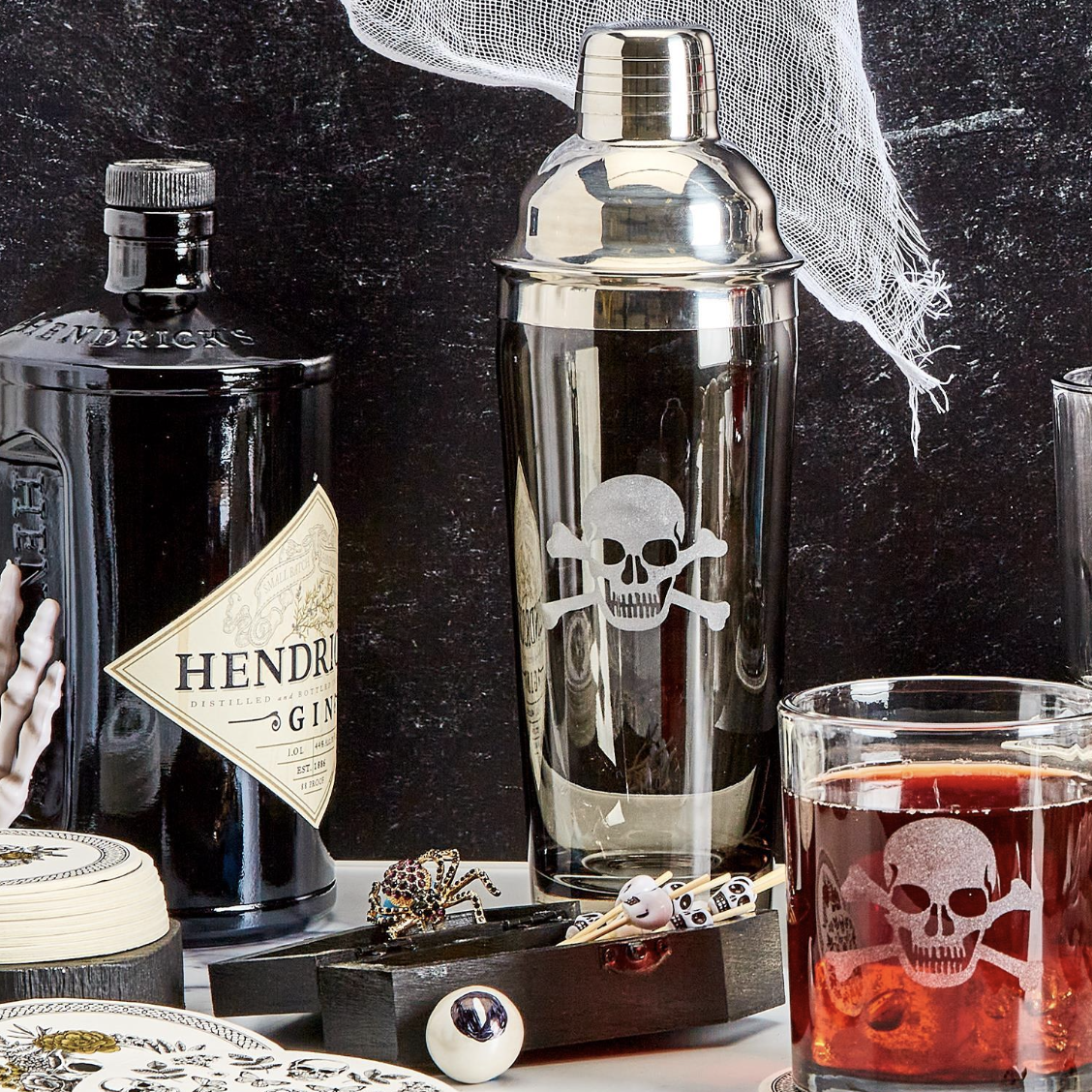 Skull & Bones Smoke Glass Cocktail Shaker w/ Skull Picks - Beau Outfitters