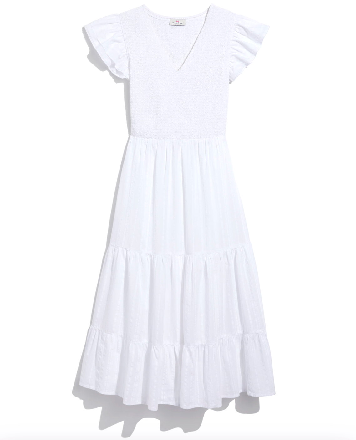 Ws KD Smocked V-Neck Midi Dress White