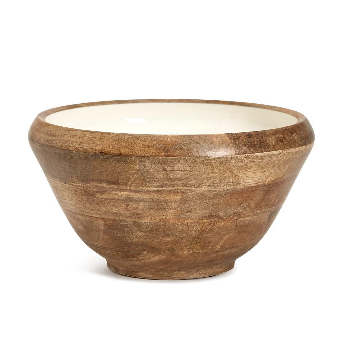 Large Wood Bowl w/ White Enamel