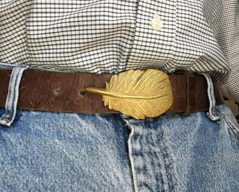 Brass Quail Feather Buckle Belt